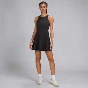 Lululemon Court Crush Tennis Dress Black Size 4 Built-In Bike Shorts Activewear